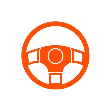 Orange logo showing NASCAR steering wheel.