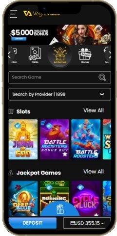 Screenshot of Vegas Aces homepage mobile interface.