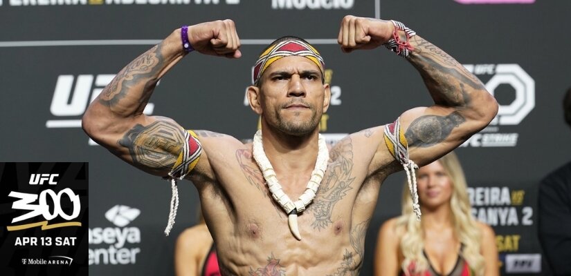Alex Pereira during a weigh-in on April 7, 2023.