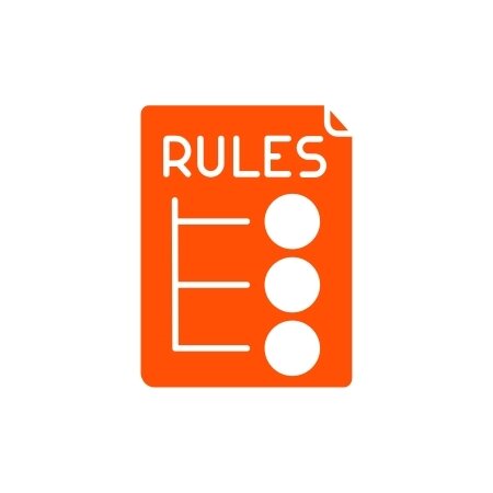 Orange rules icon showing a sheet of paper with the word