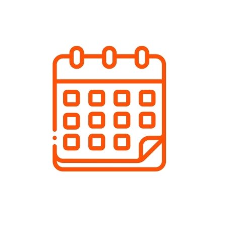 Orange schedule icon showing a calendar.