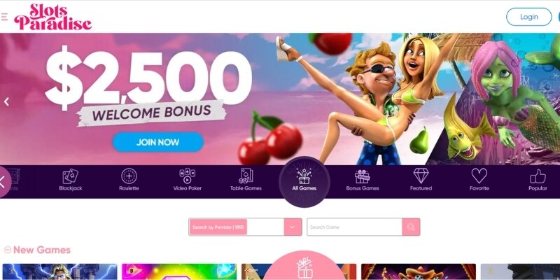 Screenshot of Slots Paradise welcome promotion.