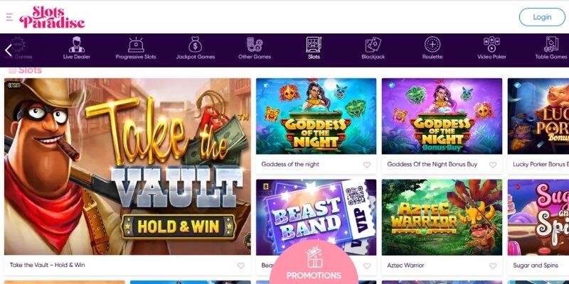 Screenshot of Slots Paradise slot game selection.
