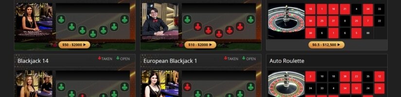 Screenshot of SlotsandCasino live dealer lobby.