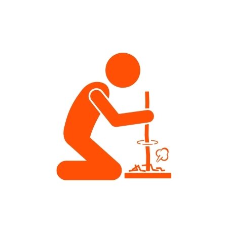 Orange icon showing person making a fire.