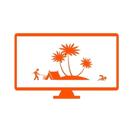 Orange icon showing television with desert island Survivor tasks.