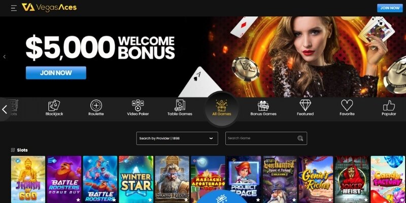 Review screenshot of Vegas Aces homepage.