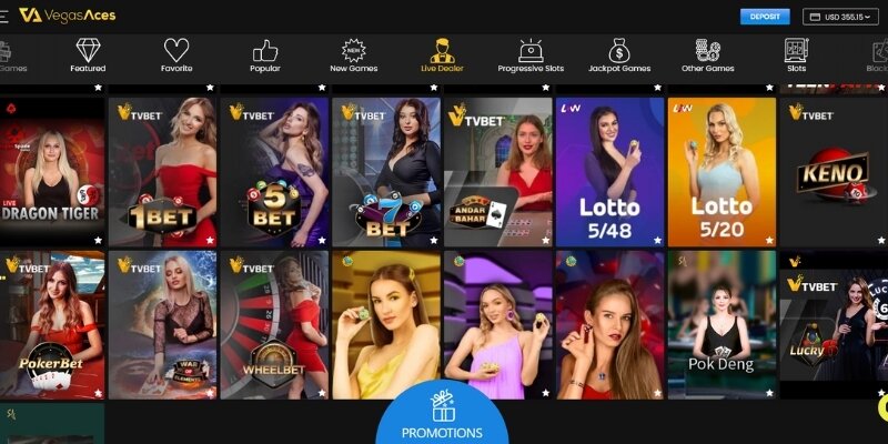 Screenshot of Vegas Aces live dealer lobby.