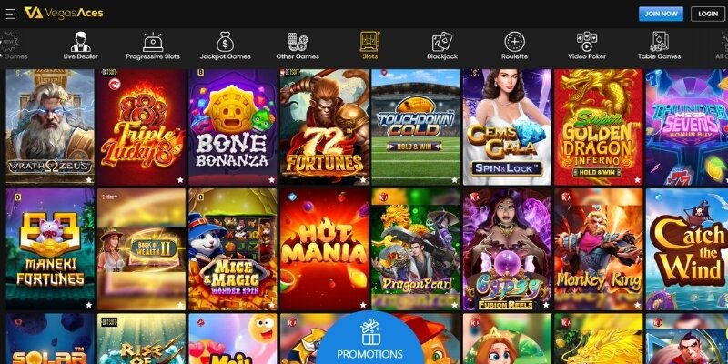 Review screenshot of Vegas Aces slot game selection.
