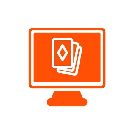 Orange icon showing a computer screen with playing cards.