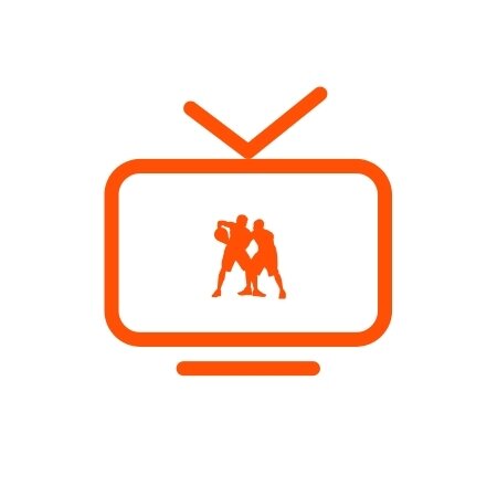 Orange TV icon showing a television outline with two basketball players.