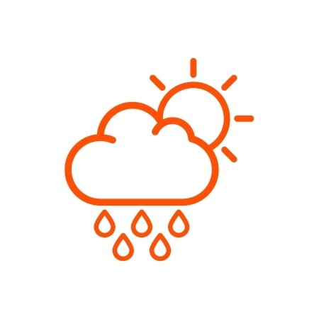 Orange weather icon, showing clouds, sun, and rain.