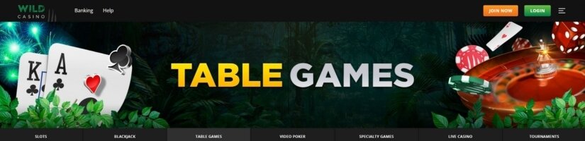 Screenshot of a table games banner at Wild Casino.