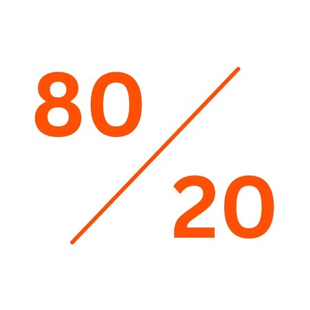 Orange icon showing 80/20 as a fraction.