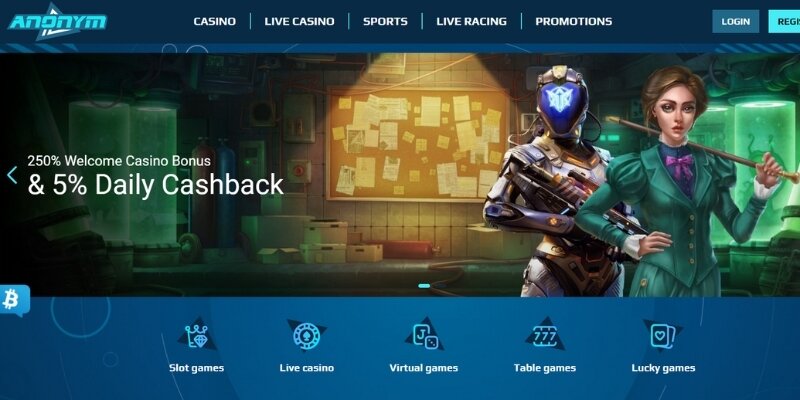 Screenshot of Anonym homepage.