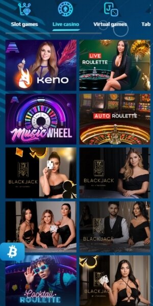 Anonym mobile live dealer lobby.