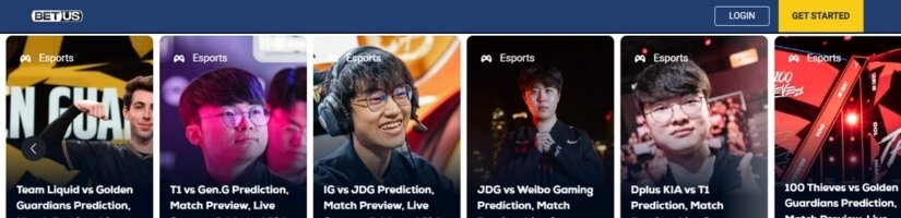 Screenshot of BetUS esports hub.