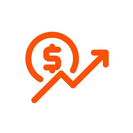 Orange icon showing a dollar sign and an arrow indicating value.