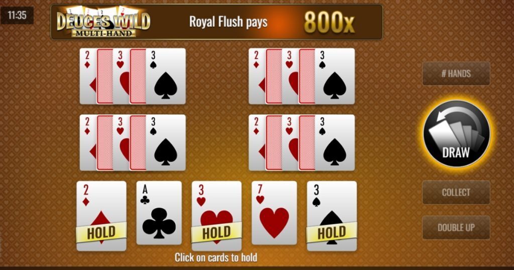 Deuces Wild (Multi-Hand) video poker gameplay.