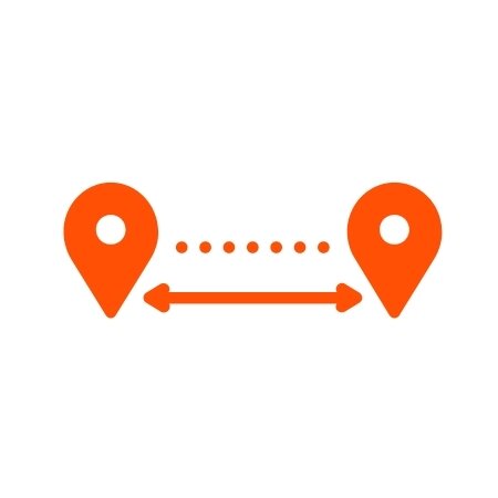 Orange icon showing distance between two locations.