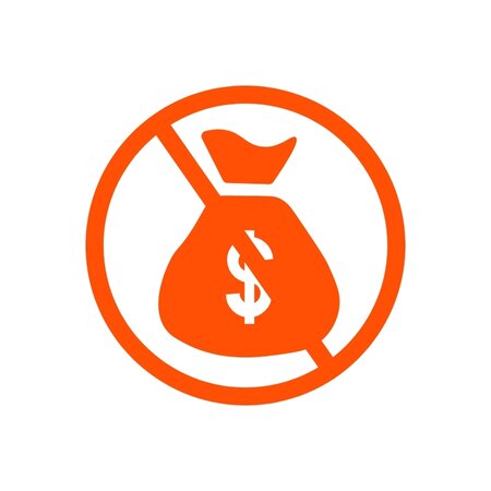Orange icon showing a money bag with a stop sign.