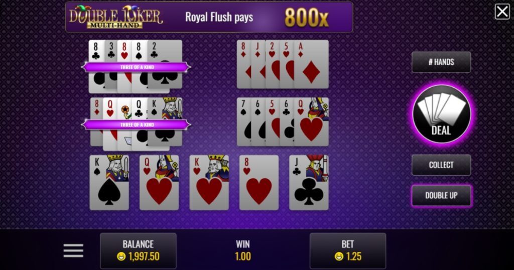 Double Joker (Multi-Hand) video poker gameplay.