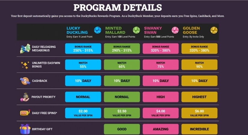 Screenshot of the DuckyBucks rewards program.