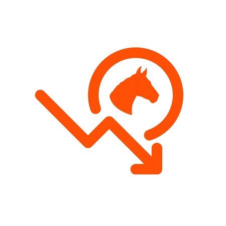 Orange icon with a line showing decreasing value next to a horse.