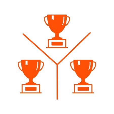 Orange icon showing three winners trophies.