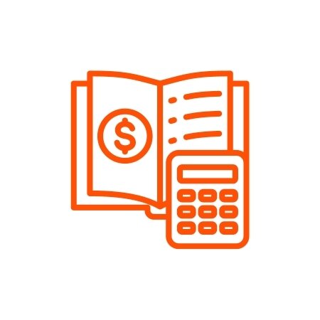 Orange icon showing a ledger and calculator.