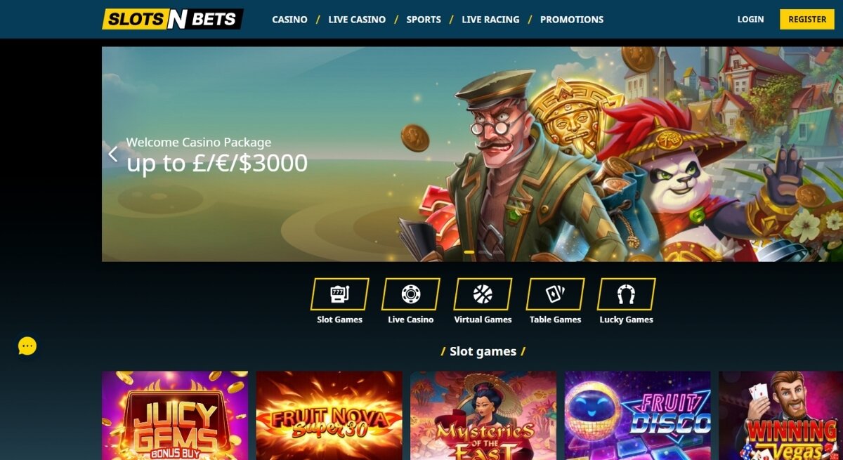 SlotsNBets homepage.