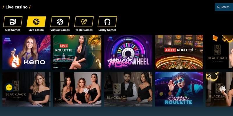 Screenshot of SlotsNBets live dealer lobby.