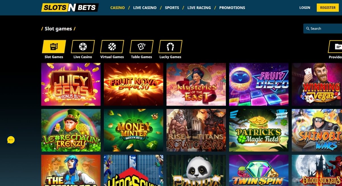SlotsNBets slot game selection.