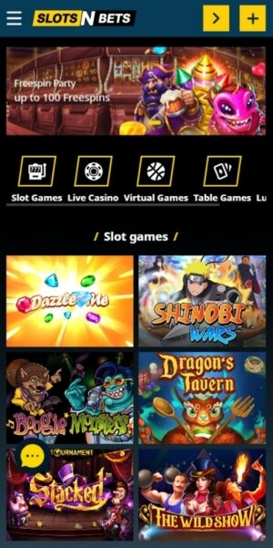 SlotsNBets mobile home page