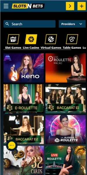 SlotsNBets mobile live casino.
