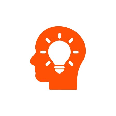 Orange icon showing a head and a lightbulb