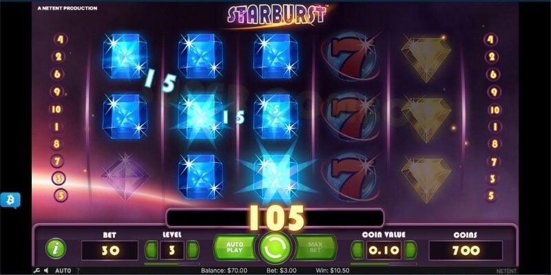 Screenshot of Starburst slots gameplay.