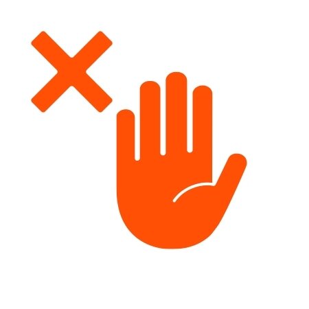 Orange icon showing a hand and a cross.
