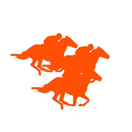 Orange icon showing three horses racing.