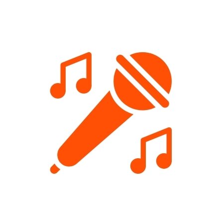 Orange microphone icon.