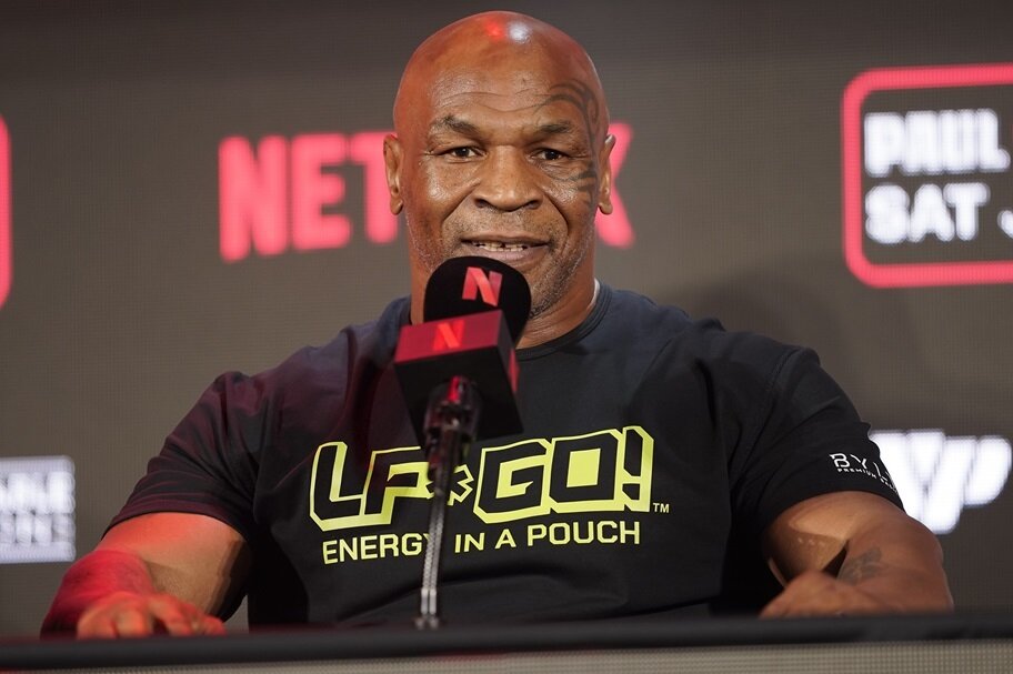 Mike Tyson answers question at Jake Paul press conference
