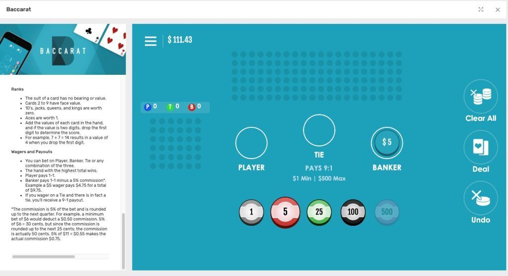 Screen Shot from Bovada, showing a Banker Bet, which is recommended for beginners.