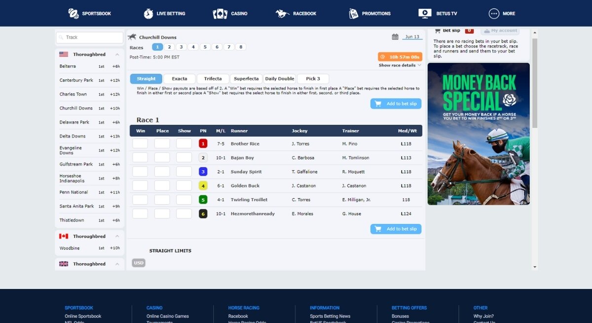 BetUS racebook