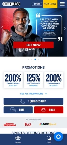 BetUS mobile homepage