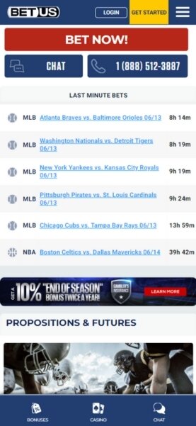 BetUS mobile sports bets.