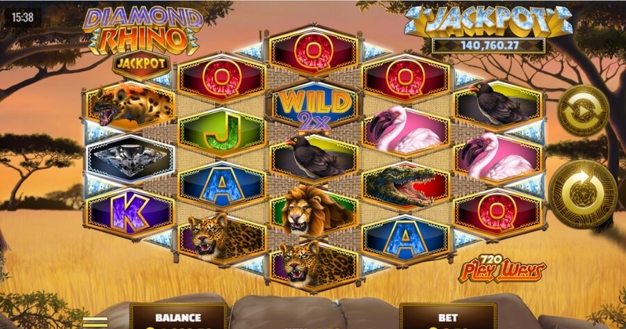 Diamond Rhino Jackpot slot gameplay.