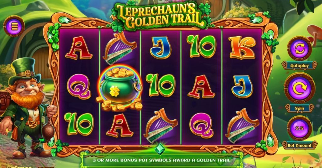 Leprechaun’s Golden Trail fixed jackpot slot gameplay.