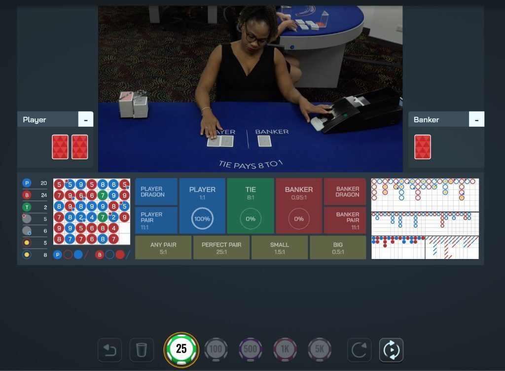 Screenshot of a live dealer baccarat game at Bovada.
