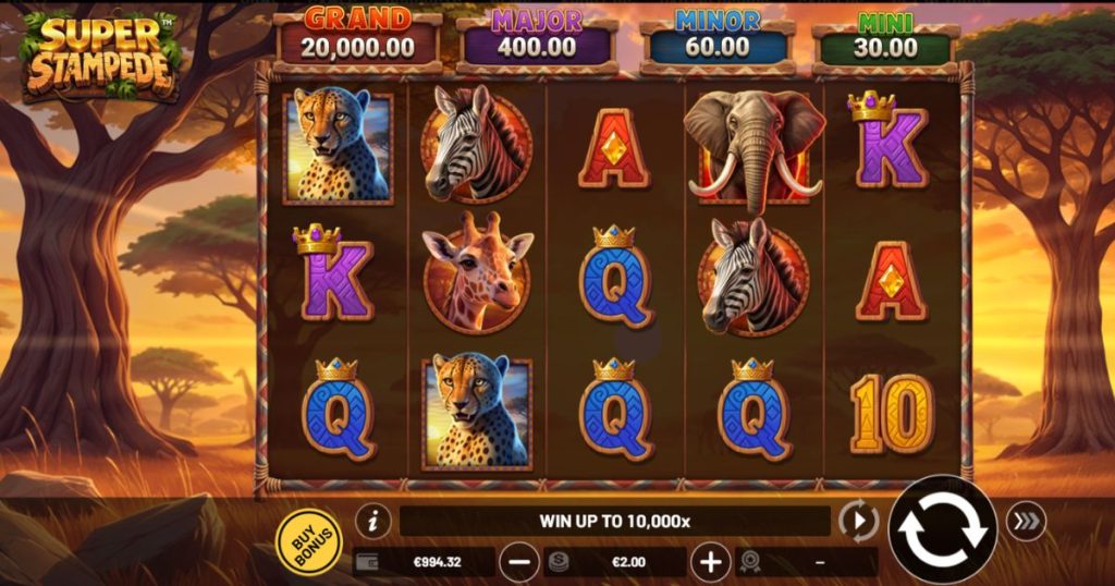 Super Stampede online slot gameplay.