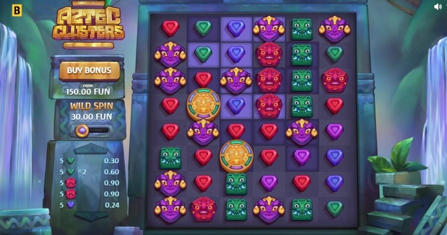 Aztec Clusters pokies gameplay.